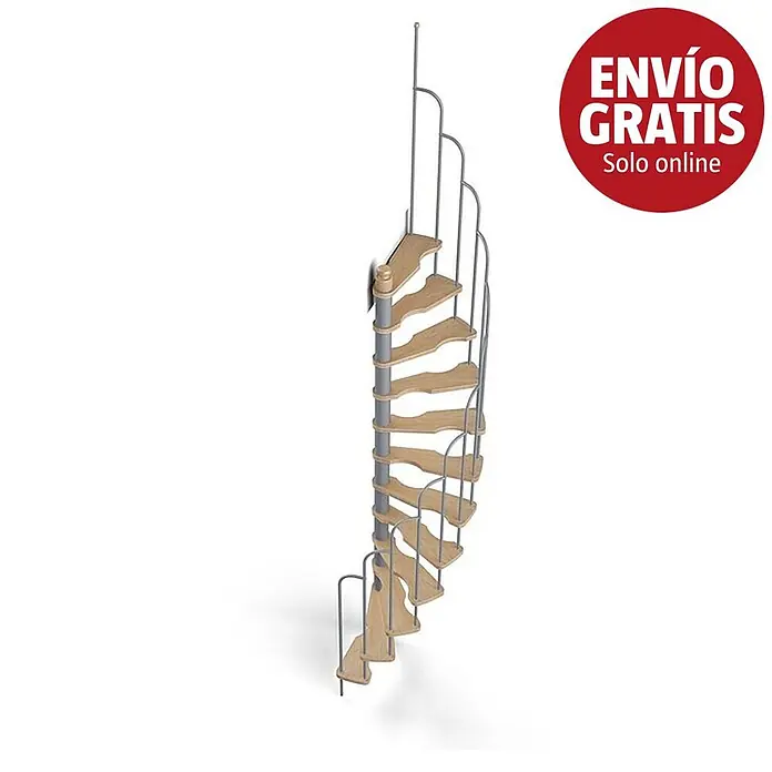 Sogem Escalera de caracol Kronos - Haya, Diámetro: 120 cm, Gris, Altura de planta: 299 cm - Escalera de caracol de madera clara y metal gris.