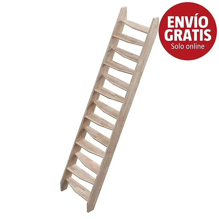 Sogem Escalera compacta recta Kyoto - Ancho: 78 cm, Color peldaños: Haya, Altura de planta: 280 cm, Características del diseño: Sin barandilla - Escalera de buhardilla de madera clara con peldaños planos, diseñada para acceso empinado.