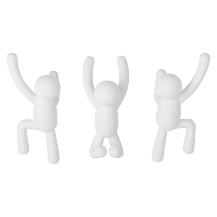 Kleiderhaken Buddy - 7,5 x 16,8 cm, Weiß, Traglast: 2,2 kg/Haken - Drei weiße Buddy Wandhaken, die eine spielerische und moderne Note in jeden Raum bringen. Perfekt für Jacken, Handtücher und mehr.