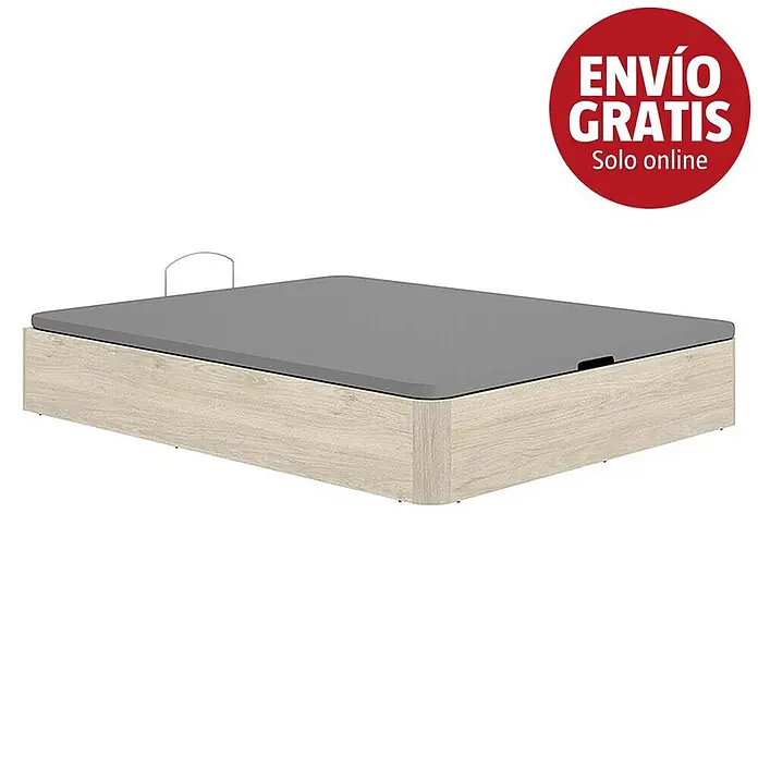 Dekit Canapé Round - 190 x 150 x 32 cm, Roble Cambrian, Abatible - Base de cama de madera clara con cubierta superior gris.