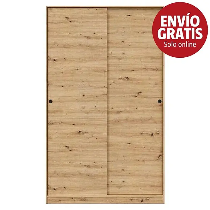 Armario de puertas correderas Top - L x An x Al: 50 x 120 x 200 cm, Roble Nodi - Armario de madera clara con dos puertas correderas y tiradores negros.