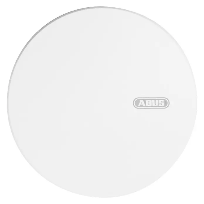 Abus Rauchwarn- & Hitzemelder RWM 250 - Einsatzbereich: Küche, Batterielaufzeit: 12 Jahre, Alarmsignal: 88 dB - Nahaufnahme eines ABUS-Produkts, wahrscheinlich einer Abdeckung oder eines Zubehörs, mit dem ABUS-Logo in der Mitte.
