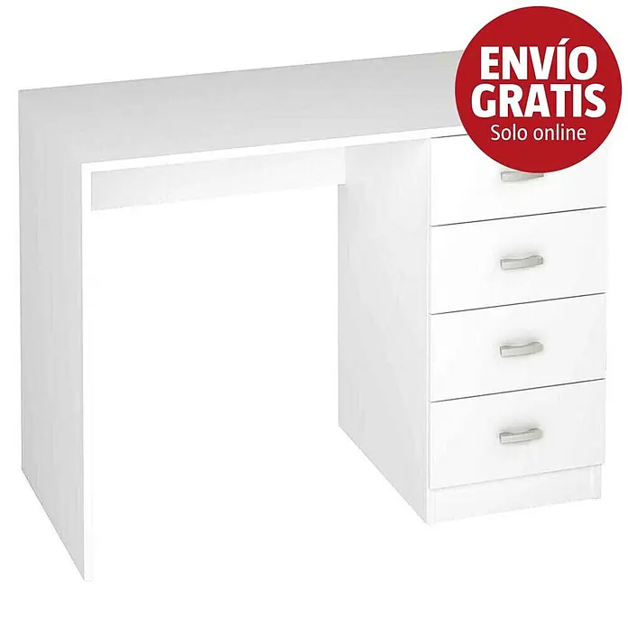 Meka Block Mesa de escritorio K-248 - L x An x Al: 50 x 100 x 75 cm, Blanco - Escritorio moderno blanco con cuatro cajones integrados en el lado derecho.