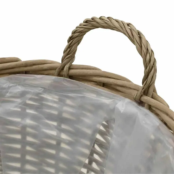 Furnicato Pflanzkübel-Set 4-teilig aus Weide, Braun und Weiß -  - Geflochtener Weidenkorb mit geflochtenem Henkel und klarer Plastikeinlage.