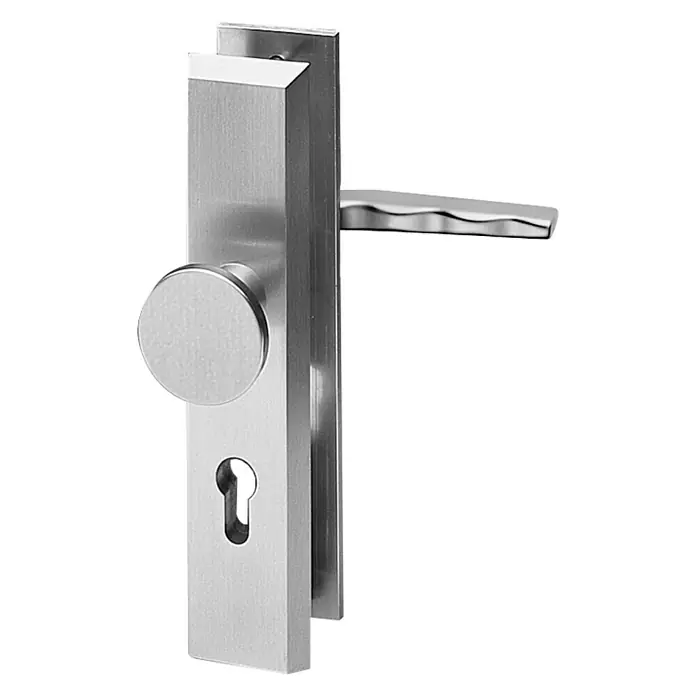 Kantoflex Wechselgarnitur - Stärke Tür: 35 mm - 45 mm, Neusilber - Elegante Türgarnitur aus gebürstetem Edelstahl mit Griff und Drehknopf für moderne Türen.