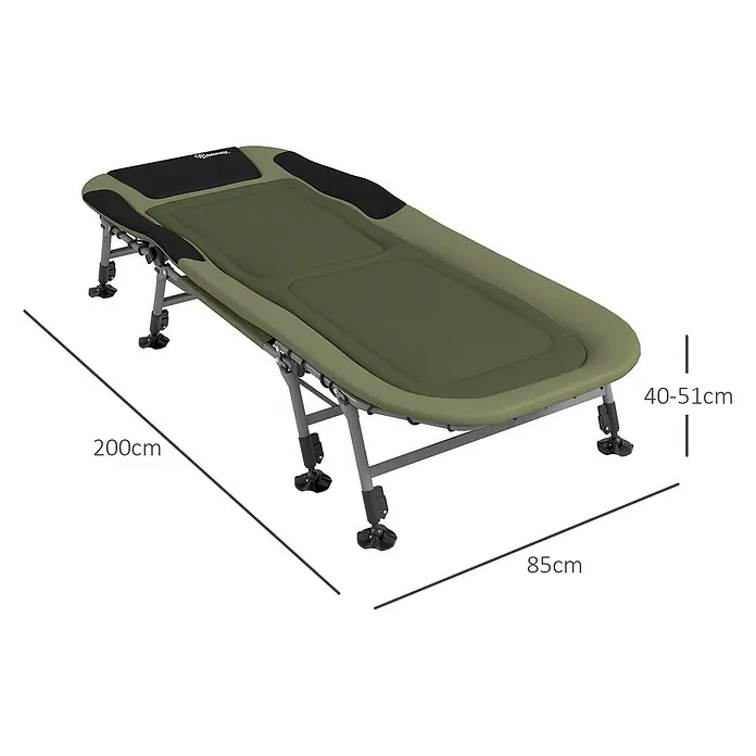 Outsunny-Campingbett-Grün-200L x 85B x 40-51H cm -  - Grünes Feldbett mit verstellbaren Beinen. Misst 200x85cm, Höhe 40-51cm.
