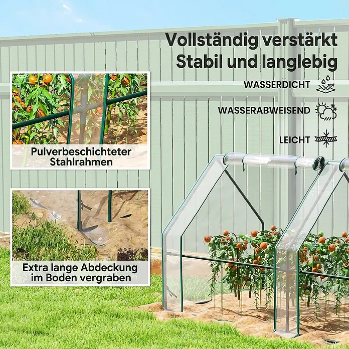 Outsunny Gewächshaus Transparent 360L x 90B x 90H cm -  - Kleines Gewächshaus mit transparenter Abdeckung und pulverbeschichtetem Stahlrahmen, geeignet für Tomaten. Verstärkt und mit im Boden vergrabener Abdeckung.