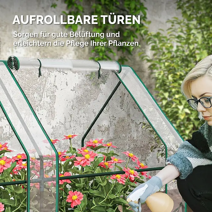 Outsunny Gewächshaus Transparent 360L x 90B x 90H cm -  - Mini-Gewächshaus mit transparenter Abdeckung und grünem Gestell, rollbare Türen für Belüftung und Pflanzenpflege.