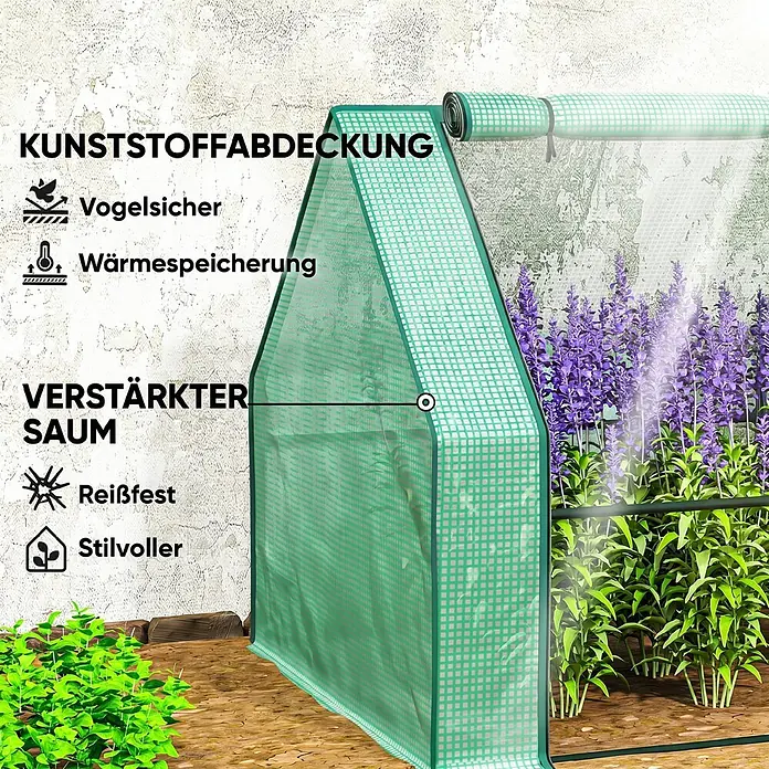 Outsunny Gewächshaus Grün 360L x 90B x 90H cm -  - Grünes Gittermuster-Kunststoffgewächshaus schützt Pflanzen. Es hat eine reißfeste, wärmespeichernde Abdeckung und verstärkten Saum.