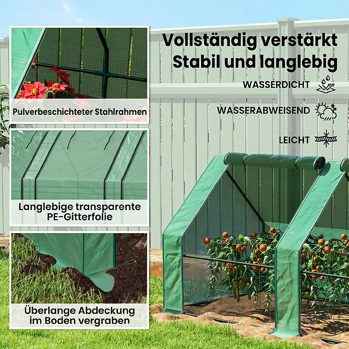 Outsunny Gewächshaus Grün 360L x 90B x 90H cm -  - Grünes Gewächshaus mit pulverbeschichtetem Stahlrahmen und PE-Gitterfolie, verstärkt und wasserdicht für Pflanzenanbau.