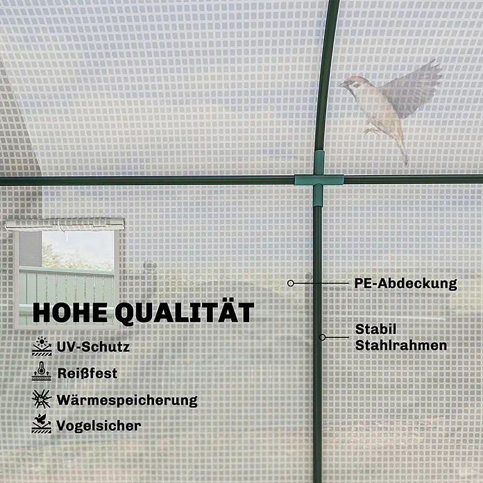Outsunny-Foliengewächshäus-300L x 100B x 200H cm -  - Gewächshaus mit grünem Stahlrahmen und transparenter PE-Abdeckung, mit UV-Schutz, Reißfestigkeit und Wärmespeicherung.