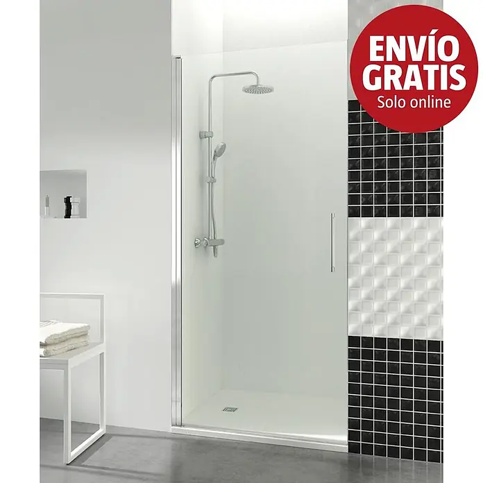 GME Mampara de ducha frontal Open Combi A - 70 x 195 cm, Vidrio transparente, Plata brillo - Mampara de ducha de cristal transparente con marco cromado y plato de ducha blanco.