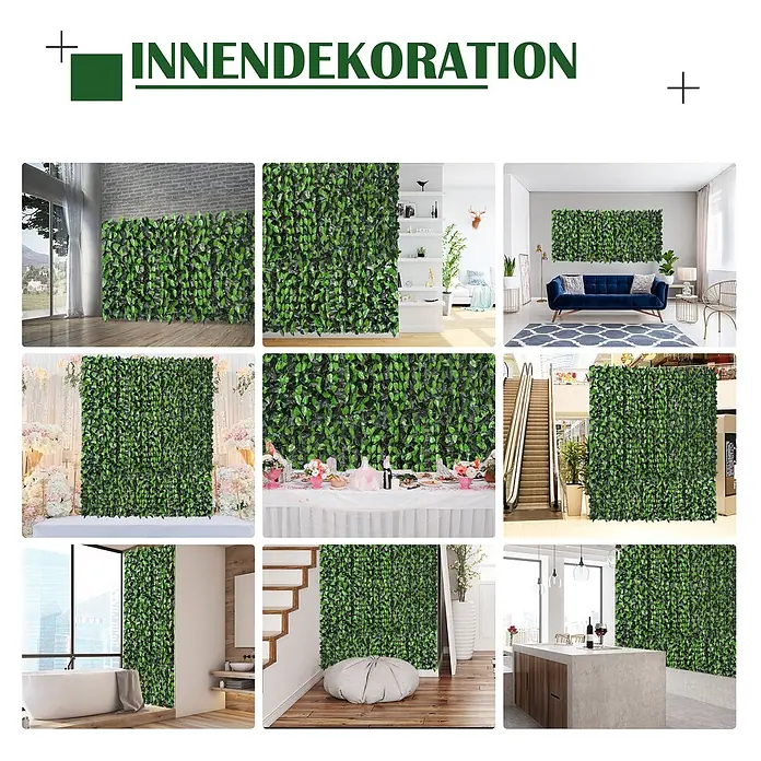 Furnicato Künstlicher Blätterzaun, 300 x 100 cm, Hellgrün+Dunkelgrün -  - Künstliche grüne Efeuplatten für Wanddekoration oder Sichtschutz im Innenbereich.
