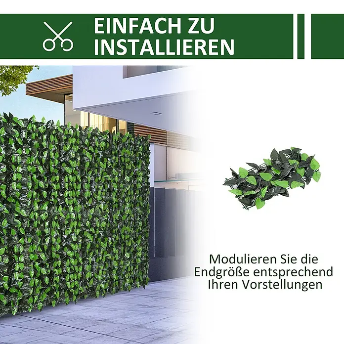 Furnicato Künstlicher Blätterzaun, 300 x 100 cm, Hellgrün+Dunkelgrün -  - Modulare Kunstlaubheckenpaneele bilden eine grüne Sichtschutzwand.