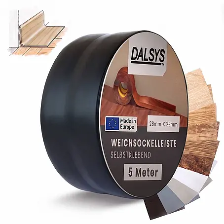 Dalsys Weichsockelleiste Selbstklebend 5m Schwarz Fußbodenleiste