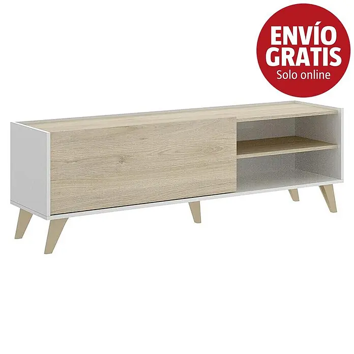 Dekit Mueble para TV Ness - L x An x Al: 43 x 155 x 47 cm, Natural/Blanco - Imagen de campaña