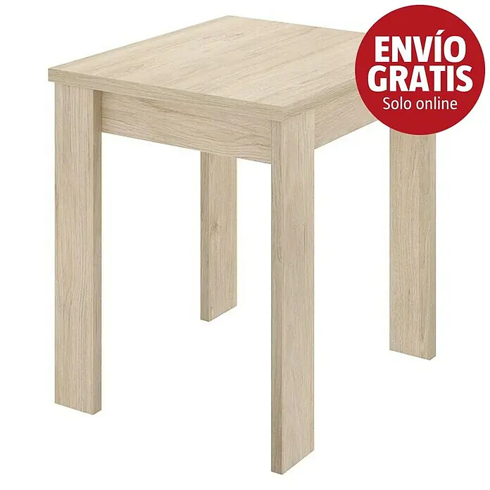 Dekit Mesa auxiliar Bok - L x An x Al: 67 x 67 x 79 cm, Natural, Extensible - Mesa pequeña cuadrada de madera clara con cuatro patas.
