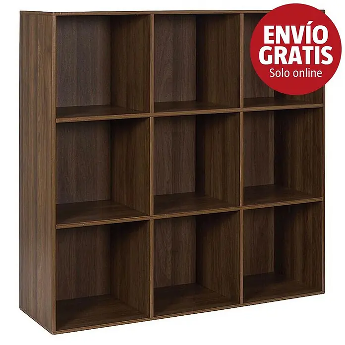 Home Deco Factory Tiffany Estantería de madera - Al x An x Pr: 97,8 x 99,3 x 31,8 cm, Capacidad de carga por balda: 5 kg, Número de baldas: 9 ud., Atornillado, Marrón - Mueble organizador de 12 cubos en madera oscura con veta, 4 de ancho y 3 de alto, para libros o decoración.