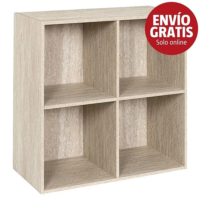 Home Deco Factory Estantería de madera Pietra - Al x An x Pr: 65,6 x 66,6 x 31,8 cm, Capacidad de carga por balda: 5 kg, Número de baldas: 4 ud., Atornillado, Natural - Estantería de 4 cubos en efecto madera clara.
