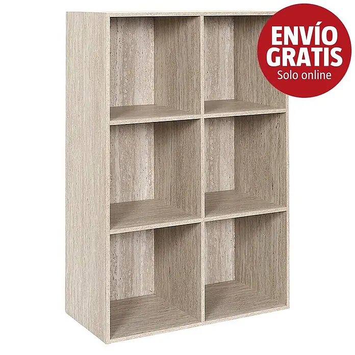Home Deco Factory Estantería de madera Pietra - Al x An x Pr: 97,8 x 66,6 x 31,8 cm, Capacidad de carga por balda: 5 kg, Número de baldas: 6 ud., Atornillado, Natural - Estantería de madera beige con 6 compartimentos.