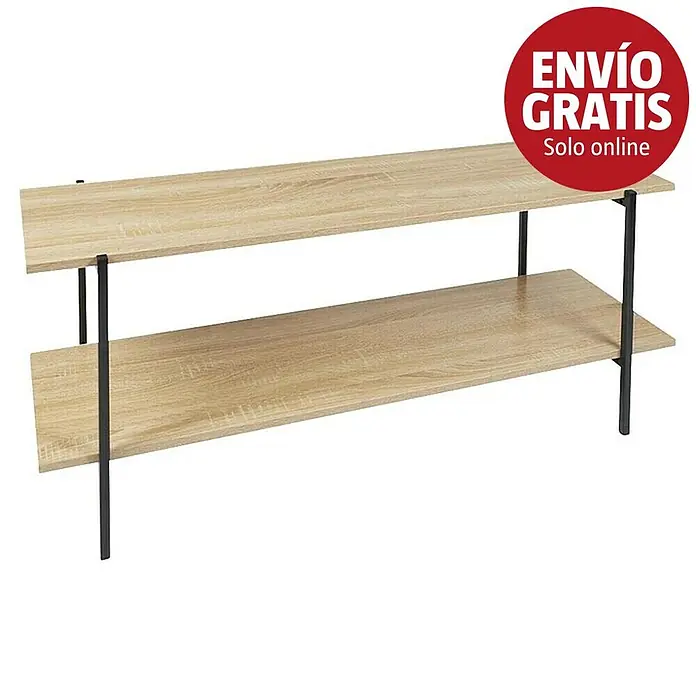 Home Deco Factory Loka Mueble para TV - L x An x Al: 35 x 115 x 45 cm, Negro/Marrón, Metal/MDF - Zapatero de dos niveles con estantes de efecto madera clara y estructura metálica negra.