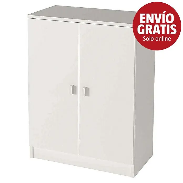 Meka Block Armario multiusos de madera K-8000 - L x An x Al: 34 x 60 x 80 cm, Blanco, Mueble bajo, Espesor: 16 mm - Armario de almacenamiento blanco de dos puertas con dos tiradores plateados.
