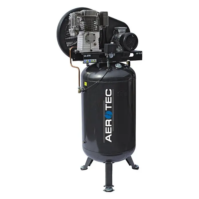 AEROTEC 780-270 PRO Kompressor, 690 l/min, 10 bar, 270 l -  - Vertikaler AEROTEC Luftkompressor mit dunkelgrauem Tank (270L, 5,5 PS) und silberner Pumpen-/Motoreinheit oben.