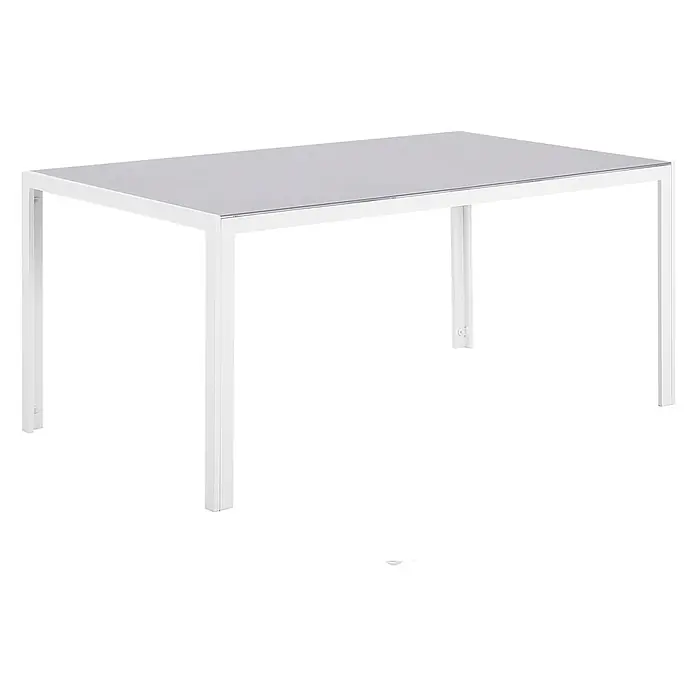 7-tlg Gartentisch Set CATANIA in Grau/Weiß -  - Weißer rechteckiger Metalltisch mit grauer Platte.