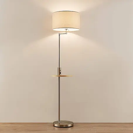 Lindby Stehlampe Wohnzimmer in nickel satiniert, beige, Stehleuchte