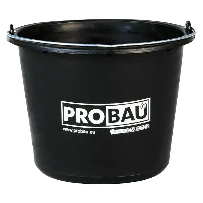 Probau BaueimerFassungsvermögen: 12 l - Schwarzer Probau-Eimer mit silberfarbenem Griff. Ideal zum Mischen von Farben und Zement bei Bauarbeiten oder im Garten. Robust und langlebig.