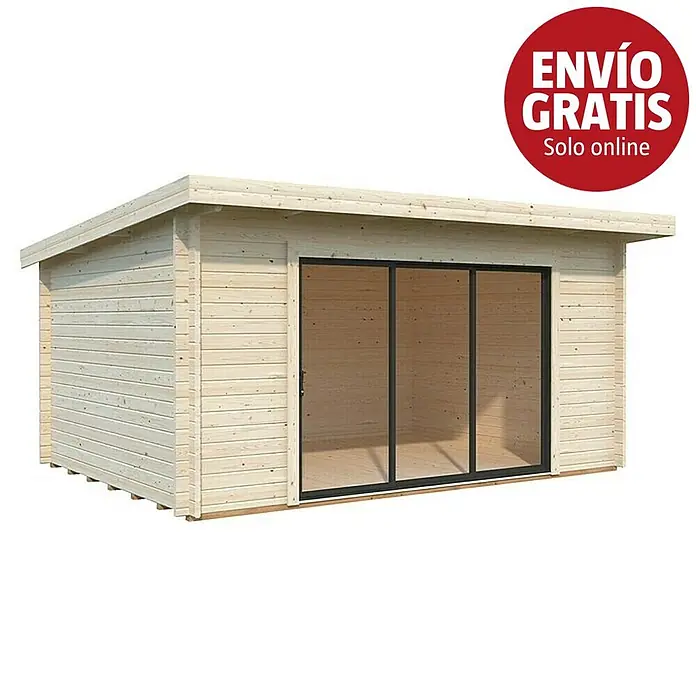 Palmako Caseta de jardín Lea Slide - Medidas ext. (An x Pr): 494 x 402 cm, Madera, Natural - Caseta de jardín de madera clara con techo plano y amplias puertas correderas de cristal oscuro. Envío gratis solo online.