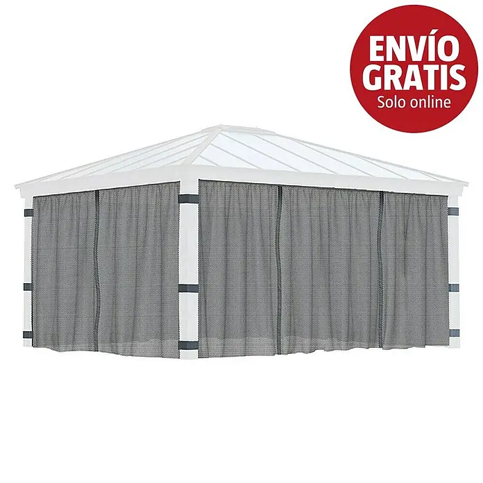 Palram – Canopia Cortina mosquitera para cenador Dallas - An x Al: 466 x 212 cm, Gris - Cenador blanco con cortinas de malla gris para exterior.