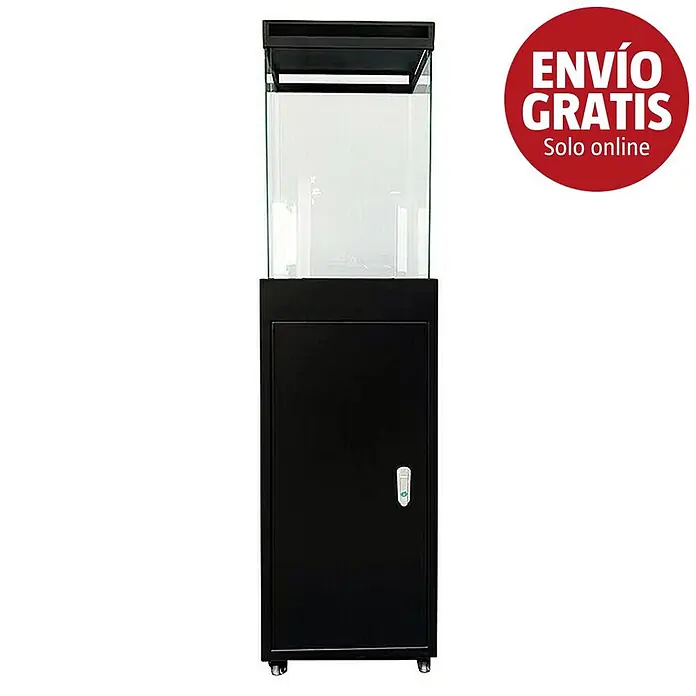 Nora Flames Estufa de exterior Babel - 10 kW, Altura: 155 cm - Armario negro alto con expositor de cristal transparente, apto para acuario o terrari.