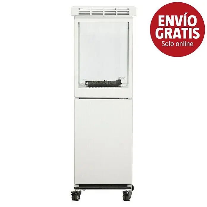 Nora Flames Estufa de exterior Aspro - 8 kW, Altura: 155 cm - Chimenea bioetanol vertical blanca con frontal de cristal y tronco decorativo, con ruedas.