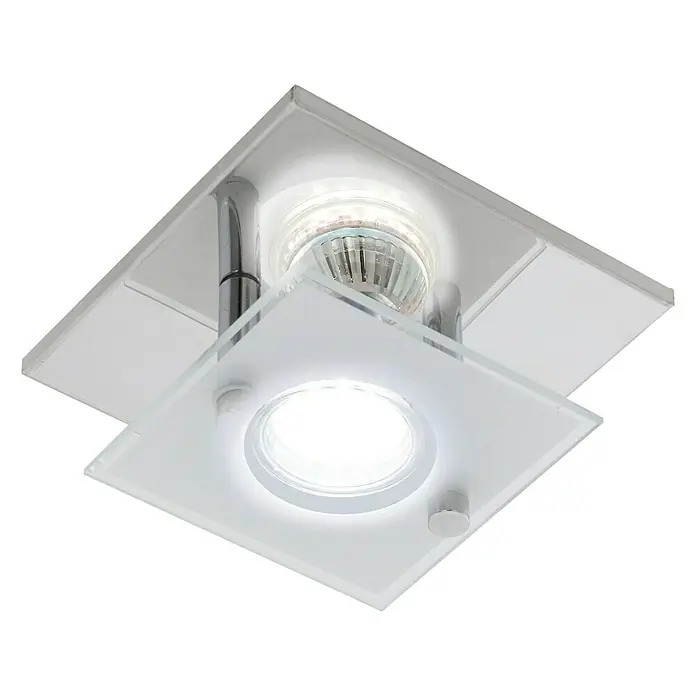 Eglo LED-Deckenleuchte Arborio - 3 W, L x B x H: 13,5 x 13,5 x 8,5 cm, Weiß/Chrom, Warmweiß - Quadratische LED-Deckenleuchte mit Glasakzenten für eine stilvolle Beleuchtung im Raum. Modernes Design für ein elegantes Ambiente.