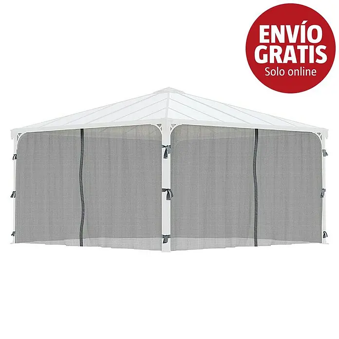 Palram – Canopia Cortina mosquitera para cenador Palermo - An x Al: 430 x 430 cm - Cenador blanco con paredes de malla gris. Ideal para sombra exterior y protección contra insectos.