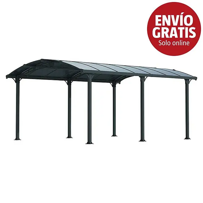 Palram – Canopia Pérgola estándar Tucson - An x Pr: 360 x 500 cm, Color del armazón: Antracita, Aluminio - Carport metálico gris oscuro con paneles de techo transparentes para proteger vehículos o áreas exteriores.