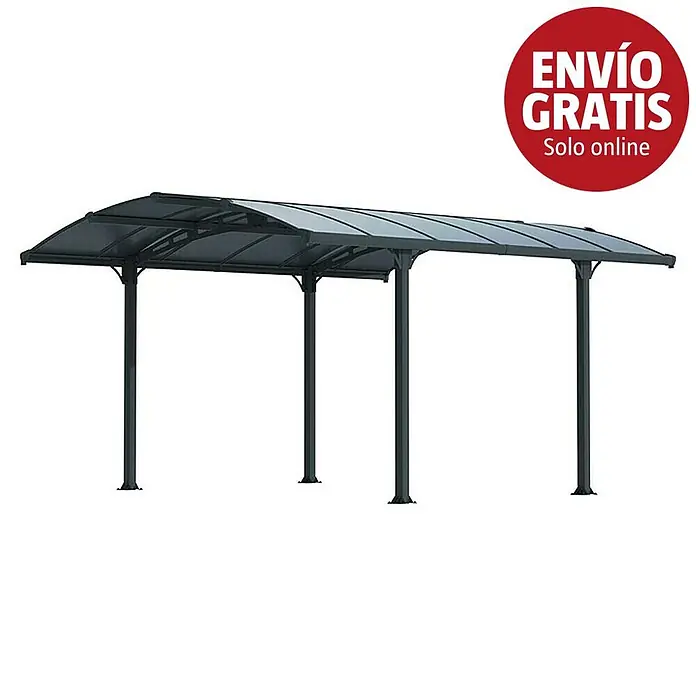 Palram – Canopia Pérgola estándar Tucson - An x Pr: 360 x 435 cm, Color del armazón: Antracita, Aluminio - Carport metálico gris oscuro con techo translúcido y postes.
