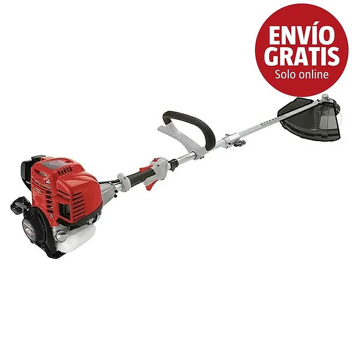 Alpina Desbrozadora de gasolina BC 425 HJ - 0,71 kW, 25 cm³, Ancho de corte hilo: 43 cm, Ancho de corte cuchilla: 25,5 cm - Desbrozadora de gasolina roja y plateada con manillar tipo D y protector.