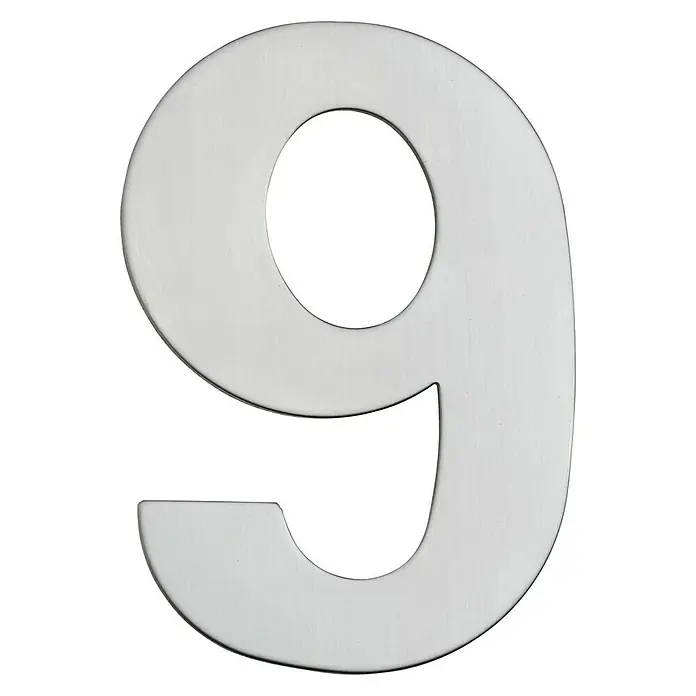 Portaferm Hausnummer 9 - Höhe: 15 cm, Edelstahl, Motiv: 9 - Nahaufnahme der silbernen Hausnummer 9, ideal zur klaren Kennzeichnung Ihres Hauses. Stilvoll und gut sichtbar.
