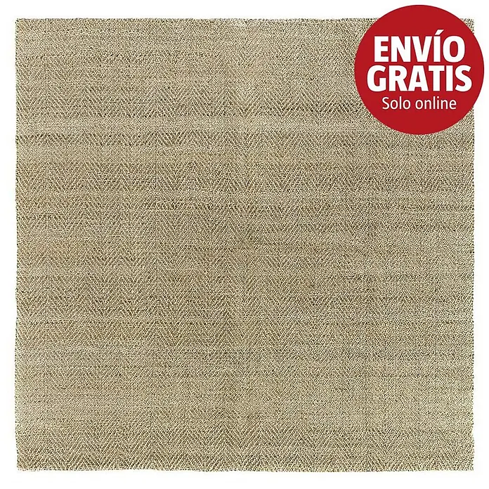 Alfombra de yute Alcázar - Natural, 250 x 250 cm, 100% yute - Alfombra beige de fibra natural con patrón de espiga sutil.
