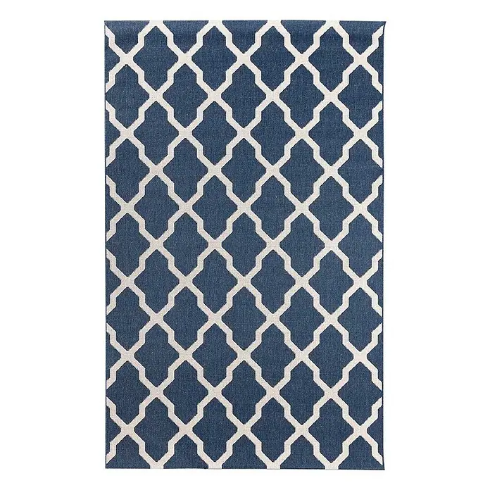Dekoria Teppich Cottage blue/beige 160x230cm -  - Blauer Teppich mit weißem geometrischem Gittermuster.
