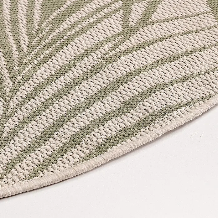 Dekoria Teppich Lineo beige/jungle green 120cm -  - Gewebter Teppich in Hellbeige und Grün mit abstraktem Muster und eingefasstem Rand.
