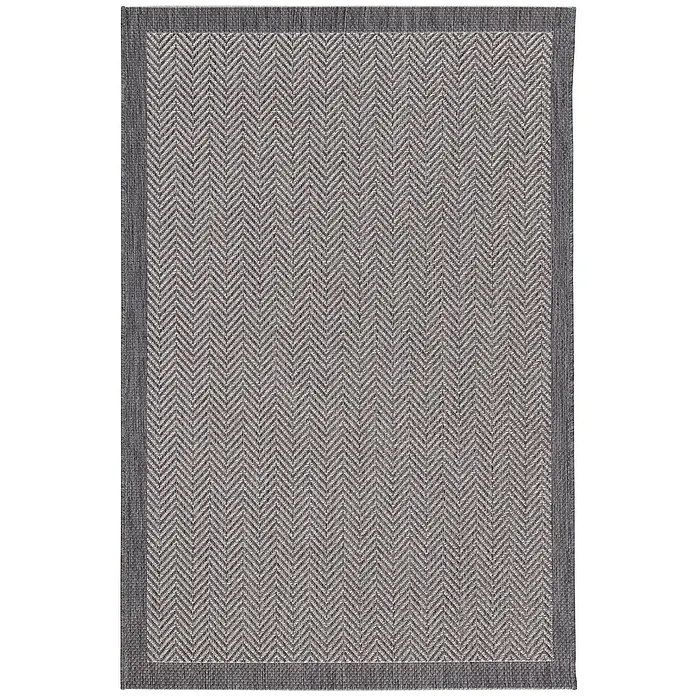 Dekoria Teppich Breeze cliff grey 200x290cm -  - Rechteckiger Teppich mit grauem und hellgrauem Fischgrätmuster in der Mitte und einem durchgehenden dunkelgrauen Rand.
