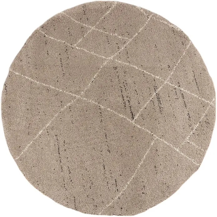 Dekoria Teppich Royal Nomadic Living 160cm -  - Runder, hellbrauner Hochflorteppich mit abstraktem geometrischem Muster aus weißen und dunklen Linien.