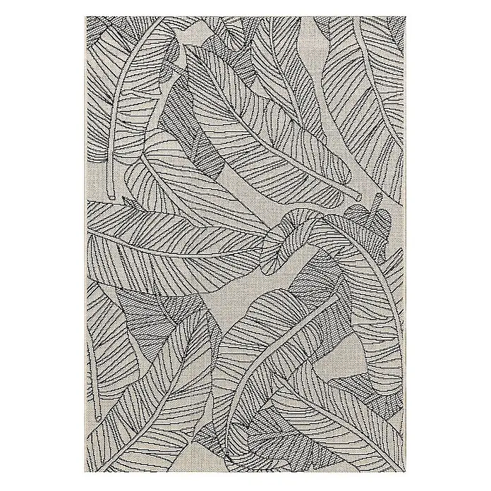 Dekoria Teppich Cottage beige/black 120x170cm -  - Gewebter rechteckiger beiger Teppich mit schwarzem gezeichnetem tropischem Blattmuster.