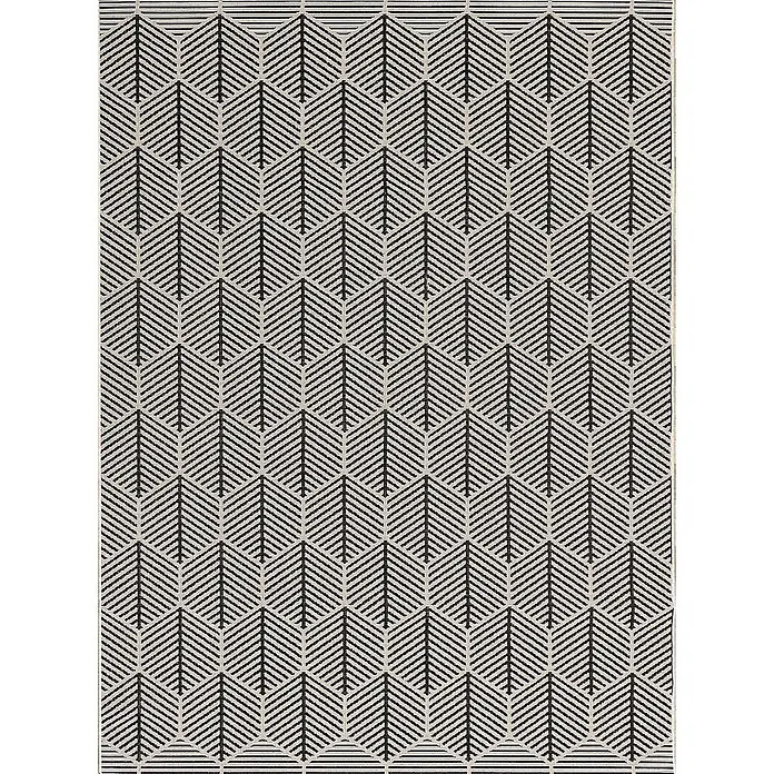 Dekoria Teppich Cottage 200x290cm -  - Schwarzes geometrisches Muster stilisierter Bäume auf Hellbeige.