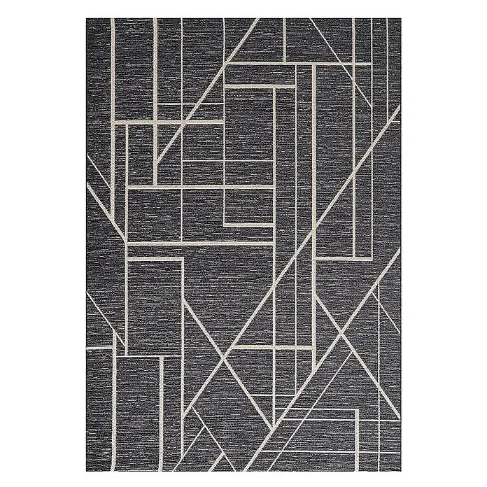 Dekoria Teppich Velvet beige/petrol blue 160x230cm -  - Dunkelgrauer Teppich mit strukturierter Oberfläche und abstrakten hellen geometrischen Linien.