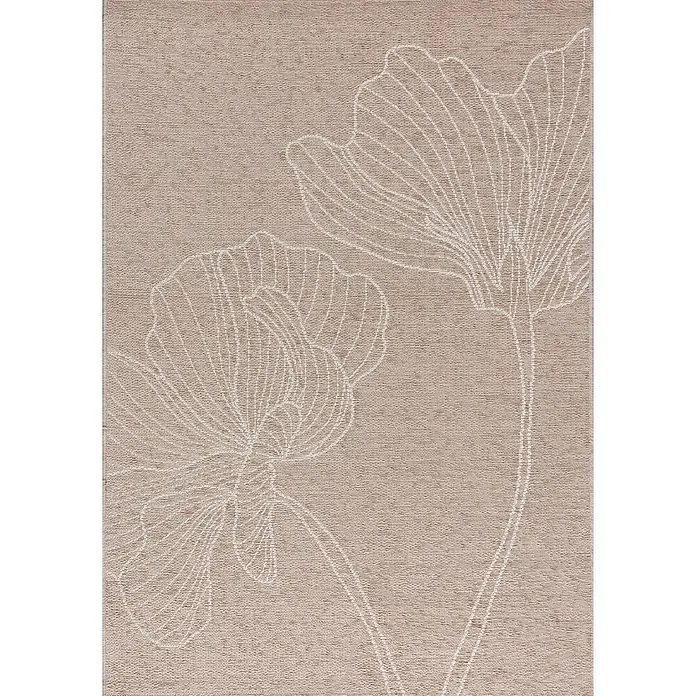 Dekoria Teppich Velvet beige/sand 120x170cm -  - Beigefarbener strukturierter Teppich mit großem weißem Blumenmuster im Line-Art-Stil.
