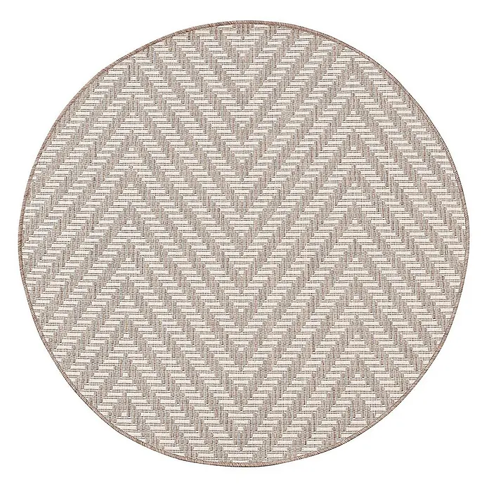 Dekoria Teppich Lineo beige/mink 120cm -  - Runder Webteppich mit beigem und hellbraunem Fischgrätmuster.